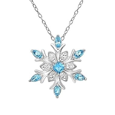 Amanda Rose Collection Sterling Silver Snowflake Pendant-Necklace Made with Swarovski Crystals (Blue and White)
