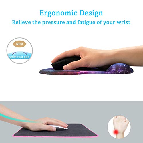 Dooke Ergonomic Mouse Pad with Wrist Support, Cute Mouse Pads with Non-Slip Rubber Base for Home Office Working Studying Easy Typing & Pain Relief Galaxy
