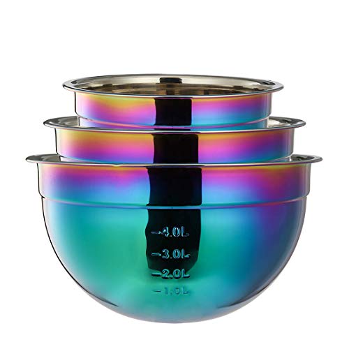 Mixing Bowl Set 18/8 Stainless Steel, Rainbow Salad Bowls 3 Piece Colorful Nesting Bowl Deep for Chef Prep Cooking, Baking, Salad Fruit, Food Preparation, Cake Measure Bowl Includes 1.5 L, 2.5L, 4L - Thumbnail 7