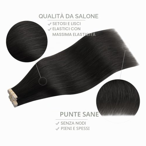 WENNALIFE 40 Pieces 50 cm 100 g Natural Black Double Sided Human Hair Extensions Straight Remy Tape in Hair Extensions Silky Hair