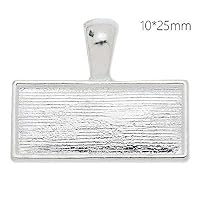 FidgetFidget 20Pcs 10x26MM Rectangular Antique Color Zinc Alloy Pendant Tray Blank BaseC4429-Silver Plated