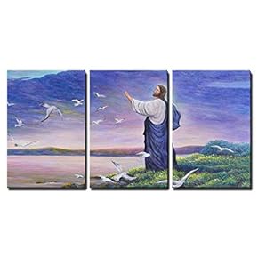 Jesus Feeding The Birds Canvas Art Wall Art - 16"x24"x3 Panels