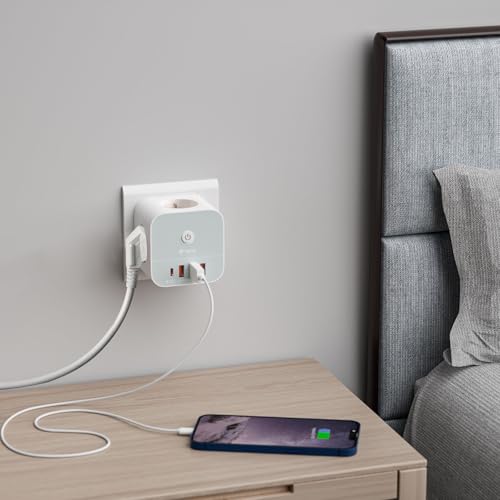 VEFVE Cube Wall Power Strip with USB C 20W, 7-in-1 Power Strip with 3 AC Outlets, 4 USB Ports (1 USB-C + 3 USB-A), Fast Charger, Switch, 3680W - for Home, Office, Phone