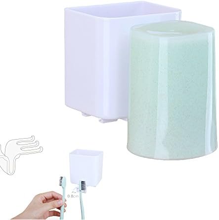 YamaziHD Toothbrush Holder with Storage Rack Box Set, Wheat Straw Cups for Rinse Toothbrush and Toothpaste, Eco Friendly Healthy Material Couple Cups Lovers Household Modern Mugs Set (Green Kit)
