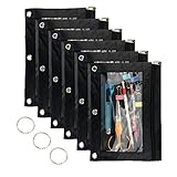 Miukada 3-Ring Pencil Pouches.Zippered Binder Pencil Bags Pencil Cases with Clear Window.Used for Storing School,Office,Artist Supplies.(6 Black Pouches Packed)(Free Bonus of Three 1.5