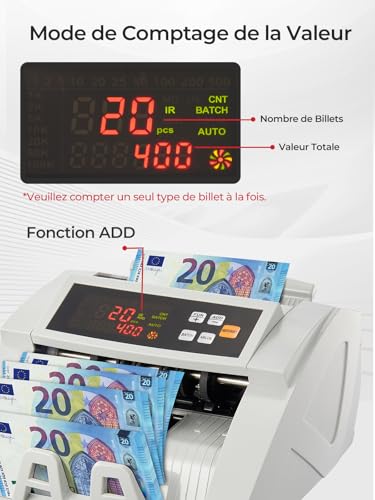 FOHERE Bill Counting Machine, Money Counting Machine with Counterfeit Detection UV/MG/IR/DD Counterfeit Detection, 1100 Tickets/Minute, LCD Display, Value and Lot Modes for Shops, Banks and Restaurants