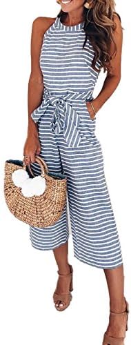 DUBACH Women Casual Striped Sleeveless Short Romper Jumpsuit