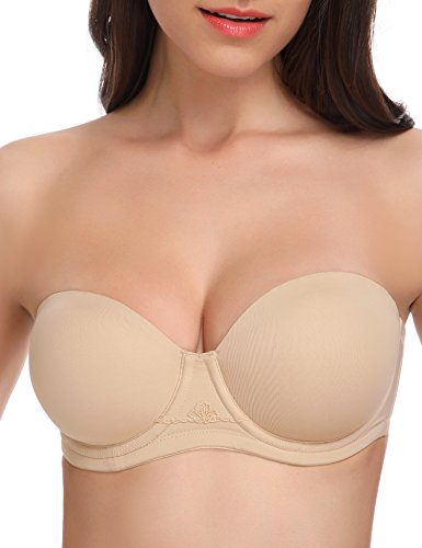 WingsLove Women's Strapless Full Figure Bra Underwire Multiway Contour Plus Size Bra Red Carpet(Nude,36G)