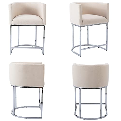 Modern Counter Height Linen Fabric Upholstered Counter Stools Set of 3