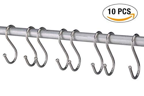 Pro Chef Kitchen Tools Double Utility Hooks - Dual S Hook 10 Pack Set - Hanging S Shaped Heavy Duty Metal Hooks for Outdoor Garage Home Storage Organization - Fits Utensil Rack Rails - Pot Hanger Bar - Thumbnail 3