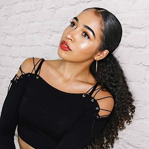 Easen Hair 3C 4A Virgin Hair Ponytail Brazilian Ponytail Curly Ponytail Hairpiece Kinky Curly Ponytail Human Hair Ponytail Extension Hair Tails Natural Color Clip On For Women (18inch)