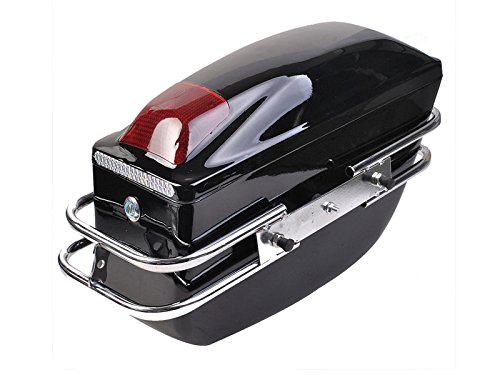 2 Pcs Motorcycle Cruiser Hard Trunk Saddlebags Luggage w/Lights Mounted Chrome Rail Bracket Black