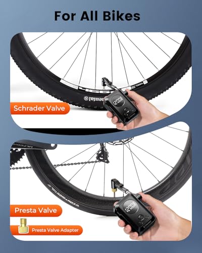 ETENWOLF Mini Electric Bike Pump, 10.34 BAR Portable Bicycle Air Pump with Presta and Schrader Valve for Mountain Bike,Road Bike,Motorcycle,Sport Ball, Fast Inflate & Auto Stop Bicycle Pump with Gauge