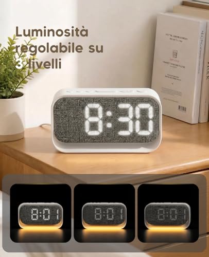 Rizeola Digital Alarm Clock, LED Bedside Alarm Clock with Light, Digital Bedside / Desk Clock, Mains Powered, Battery, Adjustable Brightness, Snooze Function