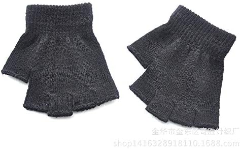 Boys' and Girls' Solid Knitted Half Finger Mittens Typing Gloves Texting Glove Black Kids Black Fingerless Gloves