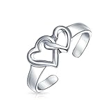 Double Open Heart Shape Interlocking Midi Toe Ring Polished 925 Silver Sterling Adjustable