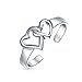 Adjustable Double Open Heart Midi Ring 925 Silver Toe Rings