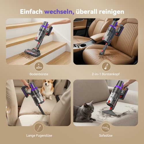 TechRise Battery Vacuum Cleaner 45000Pa/500W/60Min, Anti-Tangle Brush & 8-in-1 Function (Self-Standing) Vacuum Cleaner Wireless with Display, Handle Vacuum Cleaner for Home, Pet Hair/Carpets/Hard