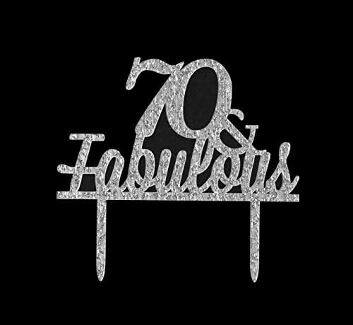 70 &amp; Fabulous Cake Topper- 30th Birthday/Wedding Anniversary Party Decor (Silver)