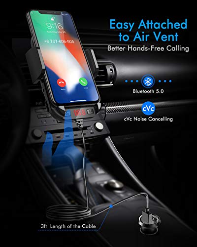 Tecboss Bluetooth FM Transmitter for Car, Latest Car Phone Holder Radio Bluetooth Adapter, Easy Attached to Air Vent, Supports Music Streaming, Enhanced Bass, Wireless Hands Free Car Kit - KM21