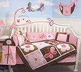 SoHo Pink and Brown Sweetie Garden Baby Crib Nursery Bedding Set 13 pcs included Diaper Bag with Changing Pad & Bottle Case