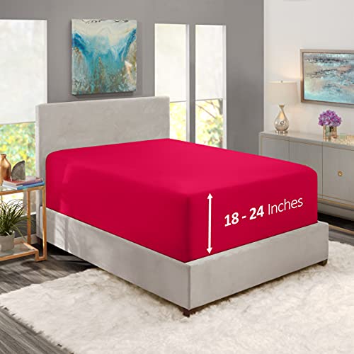 Nestl Hot Pink Twin Sheet - Extra Deep Pocket, 1800 Microfiber Ultra Soft Fitted Sheet Fits up to 24 Inch Mattress