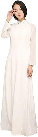 Amazon 民族衣装 アオザイ風ワンピース 白色 上下一体化したドレス エスニックファッション ベトナム服装 パーティードレス お呼ばれドレス M 着丈140 イブニングドレス 通販