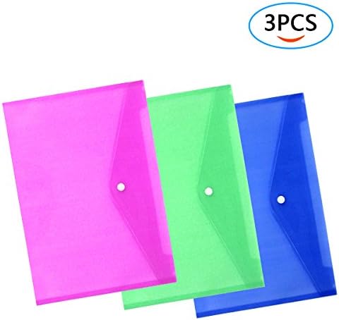 3 Pcs Assorted Colors Waterproof Transparent Premiumdocument folder With Snap,A4 Size