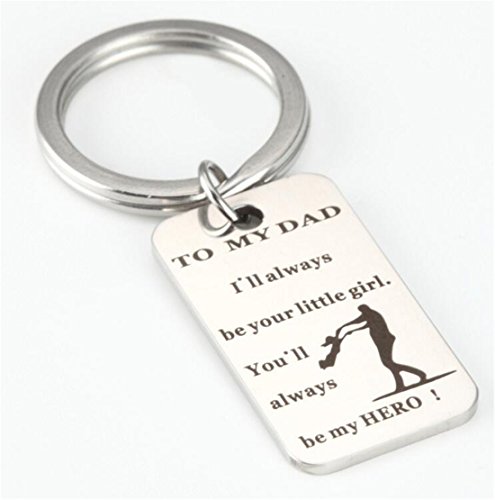 Tmrow 1pc Father's Day Gifts To my Dad I'll Always Be Your Little Girl You'll Always Be My Hero Keychain Ring,Circle - Thumbnail 2
