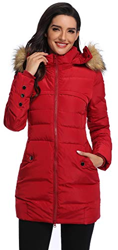 Obosoyo Women's Hooded Thickened Long Down Jacket Winter Down Parka Puffer Jacket (WineRed, M) - Thumbnail 7