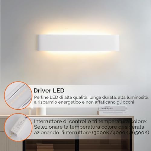 FUPE Indoor Wall Light 18W, 4 Pieces LED Wall Light for Indoor, 3 Colors Up and Down Wall Light, Modern Aluminium LED Wall Lights for Living Room, Bedroom