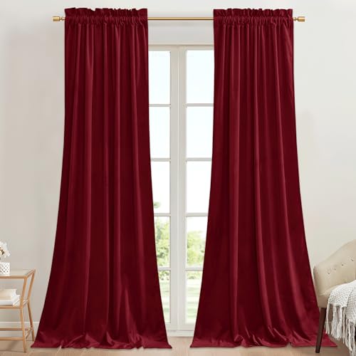 StangH Red Velevt Curtains 90 inches Long Christmas Home Decoration Thermal Insulated Noise Reducing Doorway Curtains for Living Room Office Patio, W42 x L90, 2 Panels