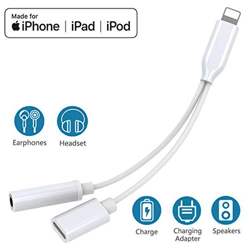 Lightning to 3.5 mm Headphone Jack Adapter for iPhone 7 Headphones, Charging Cable Aux Audio Accessories Earphone Dongle Audio & Charge Connector Cable for iPhone 8