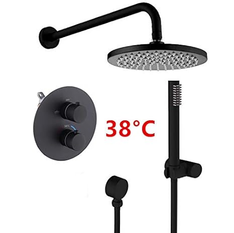 Thermostatic Brass Matte Black Shower Set Bathroom Faucet Wall