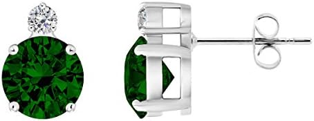 FAVAVA Rhodium Plated Emerald Color Stud Earrings Made With Genuine Swarovski Elements Crystals