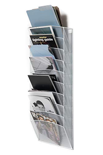 Klickpick Office 10 Sections Hanging Files Wall Mounted Metal Mesh Document File Organizer Magazine Holder Rack Organize Racks Multipurpose Use to Display Files, Magazine, Newspapers- White