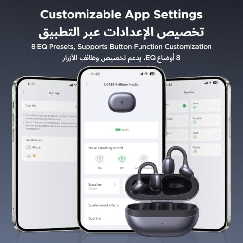 UGREEN S3 Air Wireless Earbuds, Open-ear Clip On Earbuds, Hijab-Friendly Ultra Comfort, 35H Battery for 1 Week Using, High Quality Sound, AI Clear Calls (Black)
