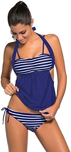 TOREEP Womens Fashion Sexy Stripes Black Splice Tankini Swimsuit(Navy,2XL)