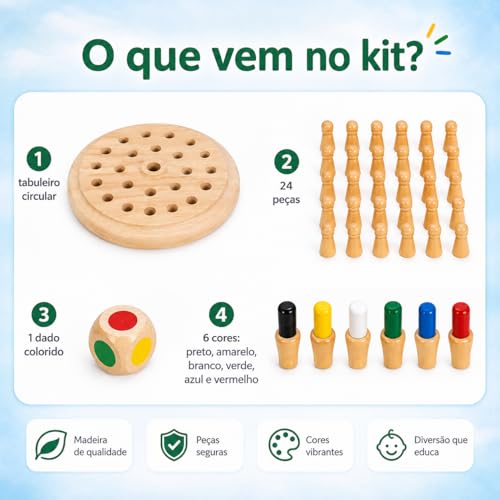 Jogo da Memória em Madeira Com Pinos Coloridos – Jogo de Memória Educativo Montessori Para Crianças e Adultos - Diversao Em Familia