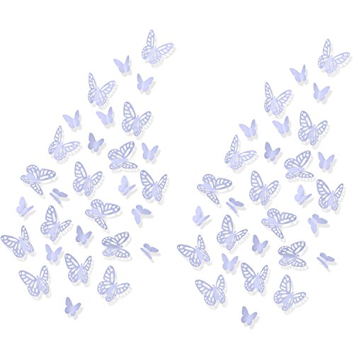 Luxbon 100Pcs 3D Vivid Cardboard Paper Hollow Butterfly Matt Effect Wall Stickers Art Crafts Decals Butterflies Home DIY Improvement Decor Mural Light Purple