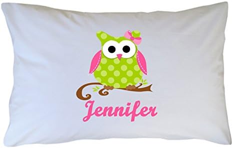 Personalized Pink and Green Owl Pillowcase for Girls, Boys, Kids or Adults. Custom Owl Pillow Case by One Whimsy Chick - Handmade - Great for Birthday Present - Holiday or Christmas Gift - Party Favor