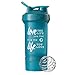 GOMOYO Motivational Quotes on Blender Bottle Brand ProStak Shaker Cup, 22 Ounce Protein Shaker Bottle with BlenderBall Whisk and Two Twist n’ Lock Attachable Containers (Love Life - Teal)