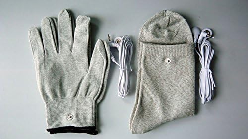 1 Set Conductive Fiber Tens/ems Electrode Gloves + Conductive Socks + 2pcs Electrode Wire for TENS/EMS Machine for Physical Therapy (M)