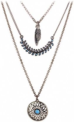HONGYE JEWELRY Women's Bohemian Feather Tassel Pendant Multilayer Necklace(Gold)