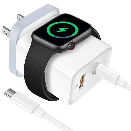 Ancekoy for Watch Charger, 20W PD 3-in-1 Fast Charging Block with Magnetic Wireless Charging Dual Ports, USB C Wall Charger Block Compatible for iPhone Android Watch Series-White