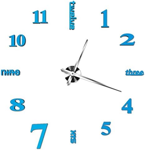JoyJay Acrylic Modern DIY Wall Clock 3D Mirror Surface Sticker Home Office Decor (Sky Blue)