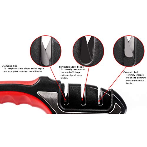 Kebley Chef Kitchen Knife Sharpener, 3 Stage Coated Wheel System, Stainless Steel for Straight Tungsten/Diamond/Ceramic Knives, Black