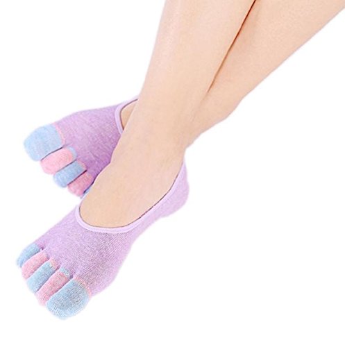 Yoga Socks,Vovotrade Womens 5-Toe Colorful Yoga Gym Non Slip Soft Ventilation Massage Toe Socks (Purple-C)