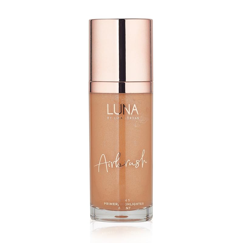 LUNA 3 in 1 Airbrush Primer Makeup, Highlighter and Skin Tint - Weightless and Breathable Illuminating Primer - Fine Line & Pore Minimizer - Deep tan Shade