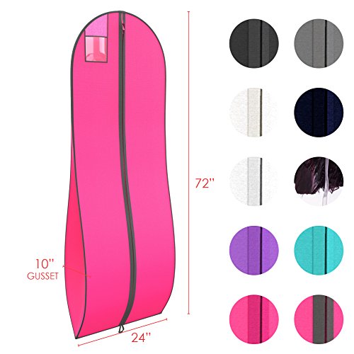 Gusseted Garment Bag - For Prom Dresses and Bridal Wedding Gowns - Travel Folding Loop, ID Window - 72" x 24" - Hot Pink and Black Trim - 2017 Collection by Your Bags - Thumbnail 2